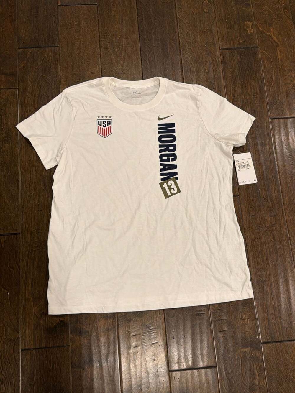 Nike USWNT Alex Morgan #13 Vertical Name and Number White T-Shirt